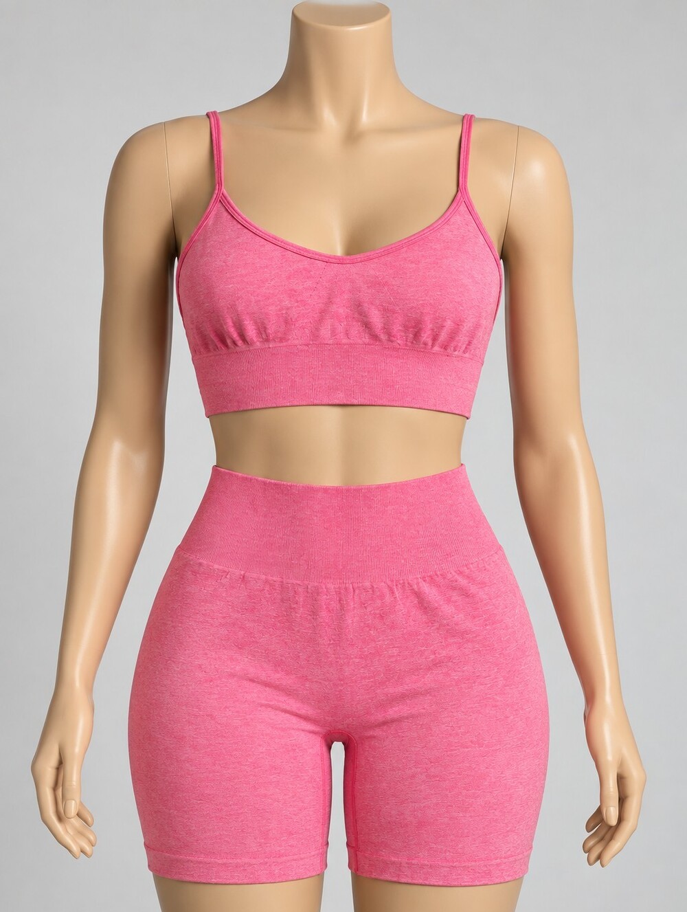 Seamless Pink Sports Bralette & High-Waist Shorts Set